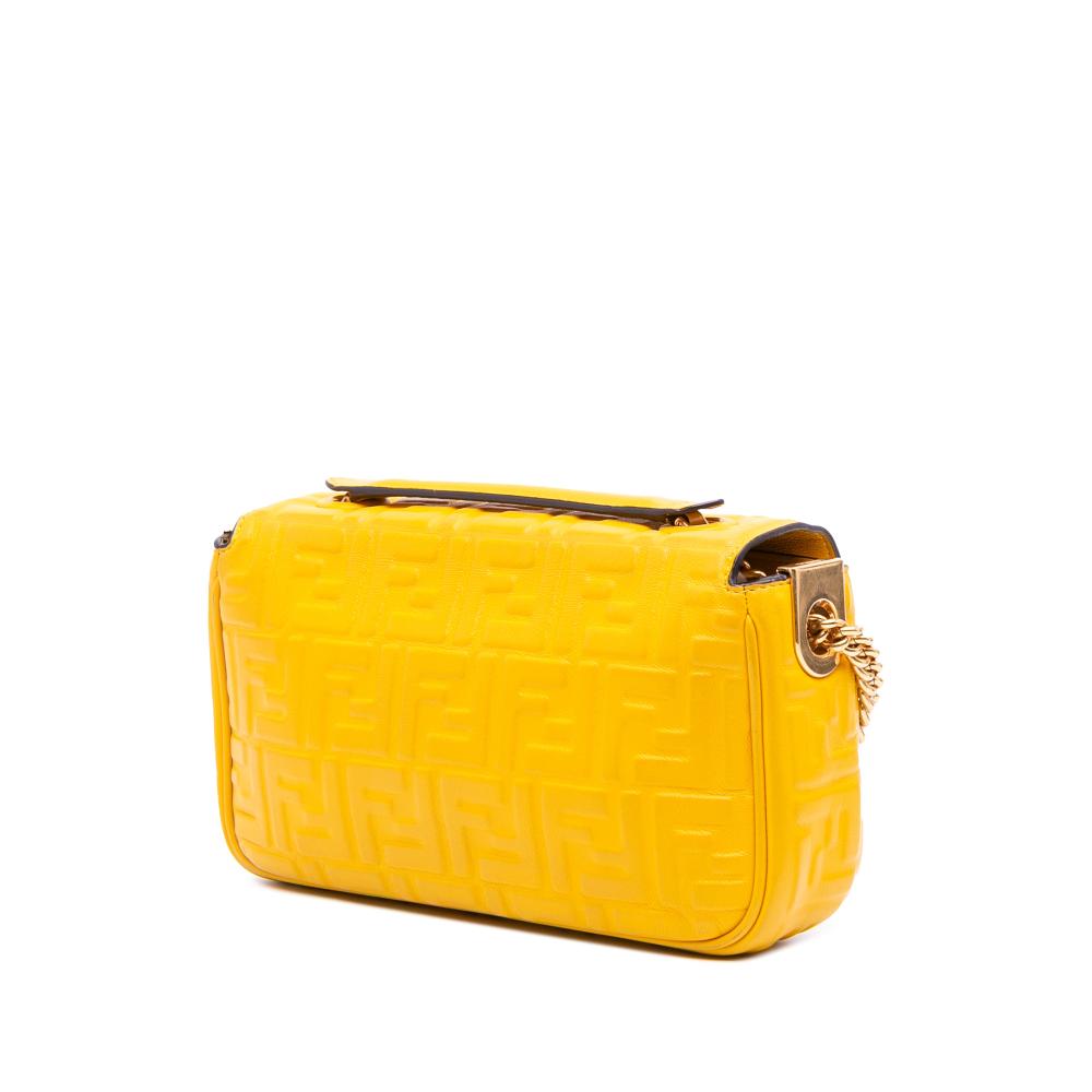 Fendi B Fendi Yellow Mustard Calf Leather Zucca Embossed Chain Midi Baguette Italy