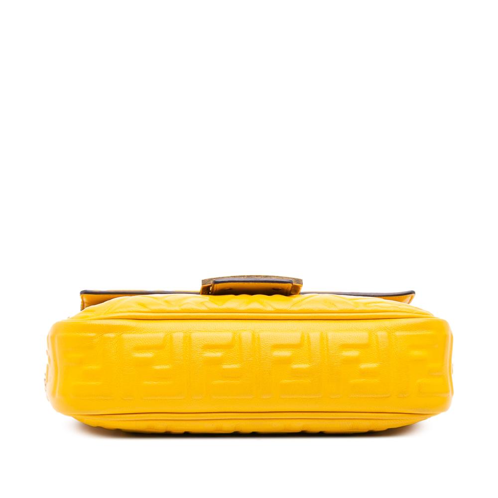 Fendi B Fendi Yellow Mustard Calf Leather Zucca Embossed Chain Midi Baguette Italy