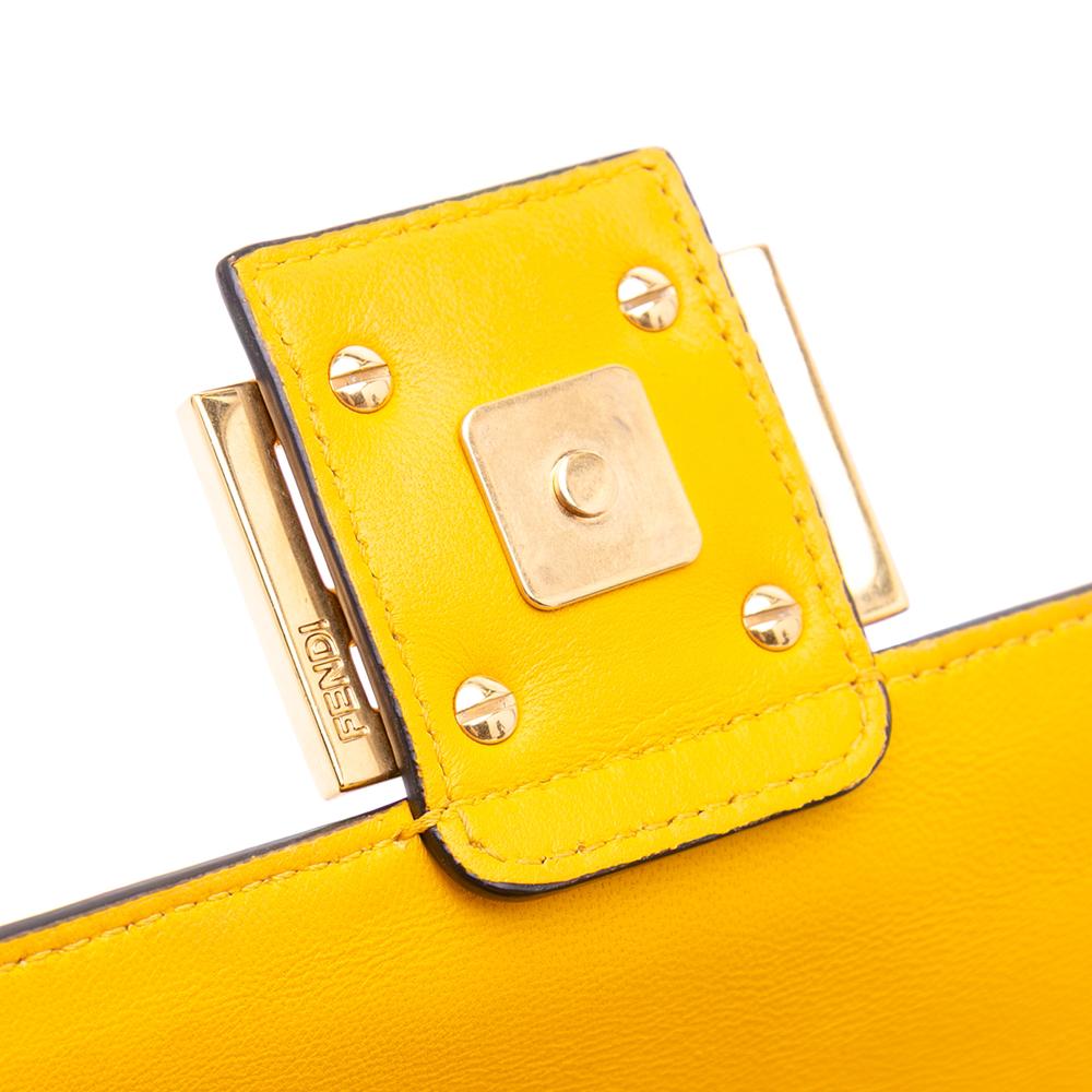 Fendi B Fendi Yellow Mustard Calf Leather Zucca Embossed Chain Midi Baguette Italy