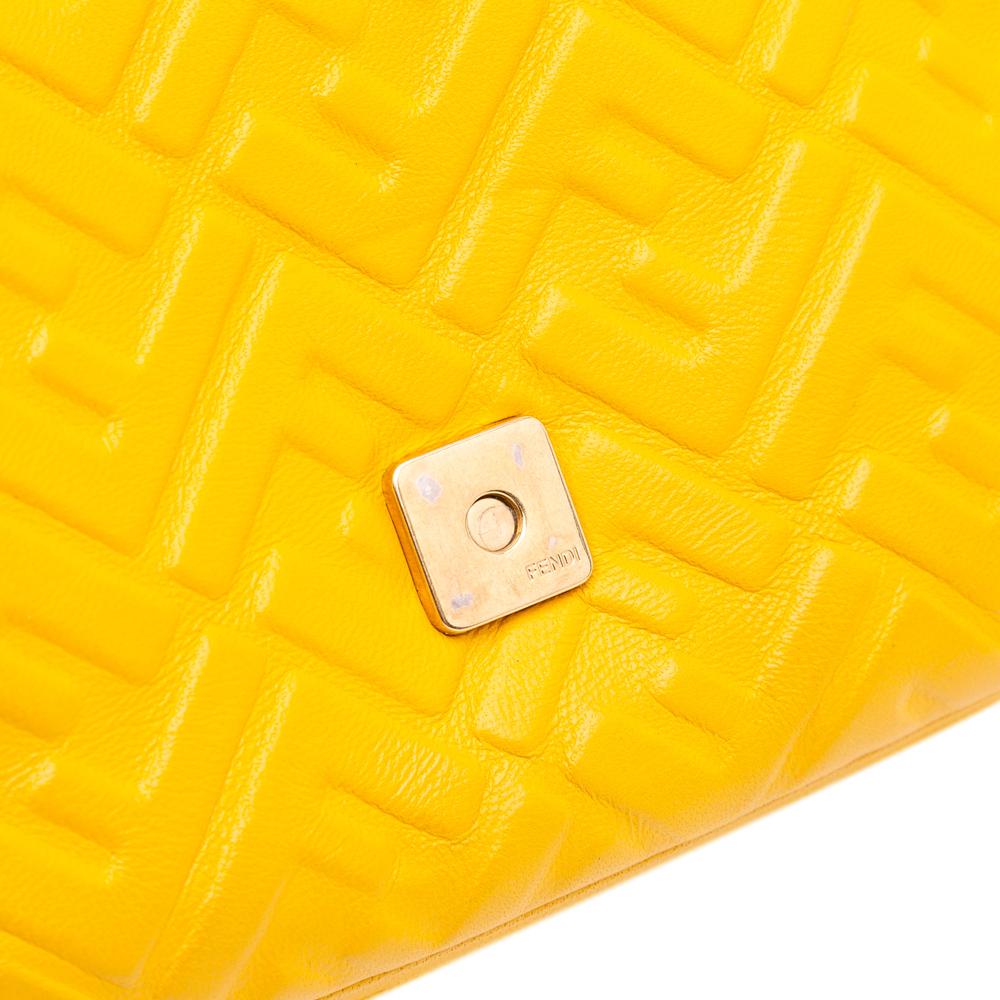 Fendi B Fendi Yellow Mustard Calf Leather Zucca Embossed Chain Midi Baguette Italy