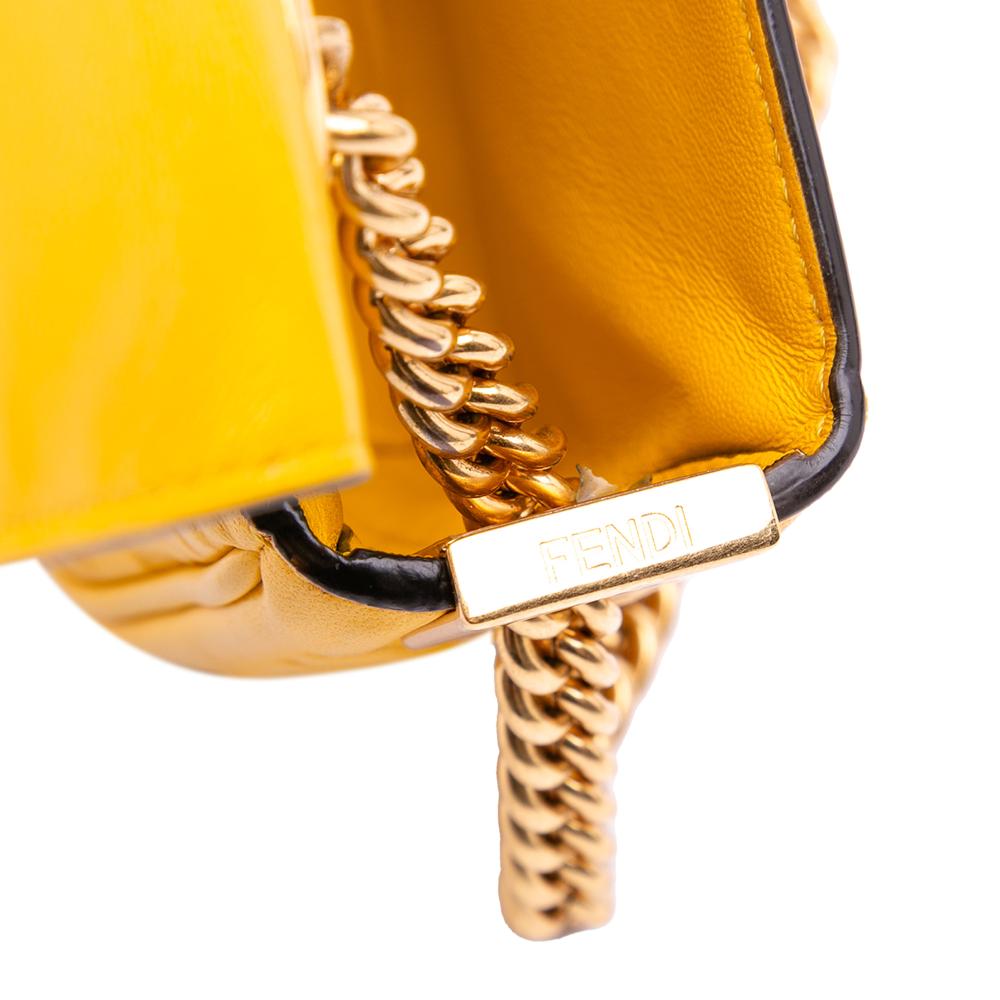 Fendi B Fendi Yellow Mustard Calf Leather Zucca Embossed Chain Midi Baguette Italy