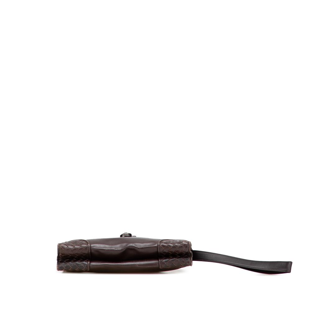 Bottega Veneta B Bottega Veneta Brown Dark Brown Calf Leather Intrecciato Trimmed Clutch Italy