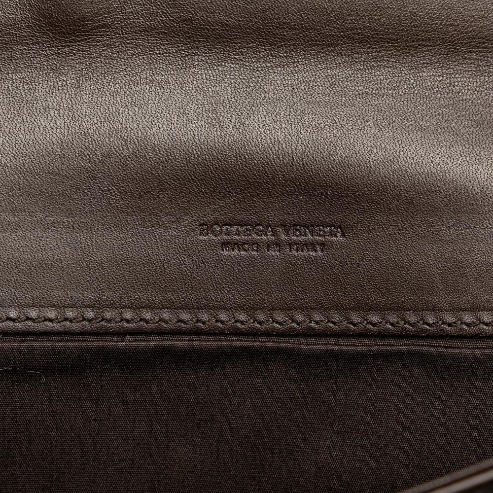 Bottega Veneta B Bottega Veneta Brown Dark Brown Calf Leather Intrecciato Trimmed Clutch Italy
