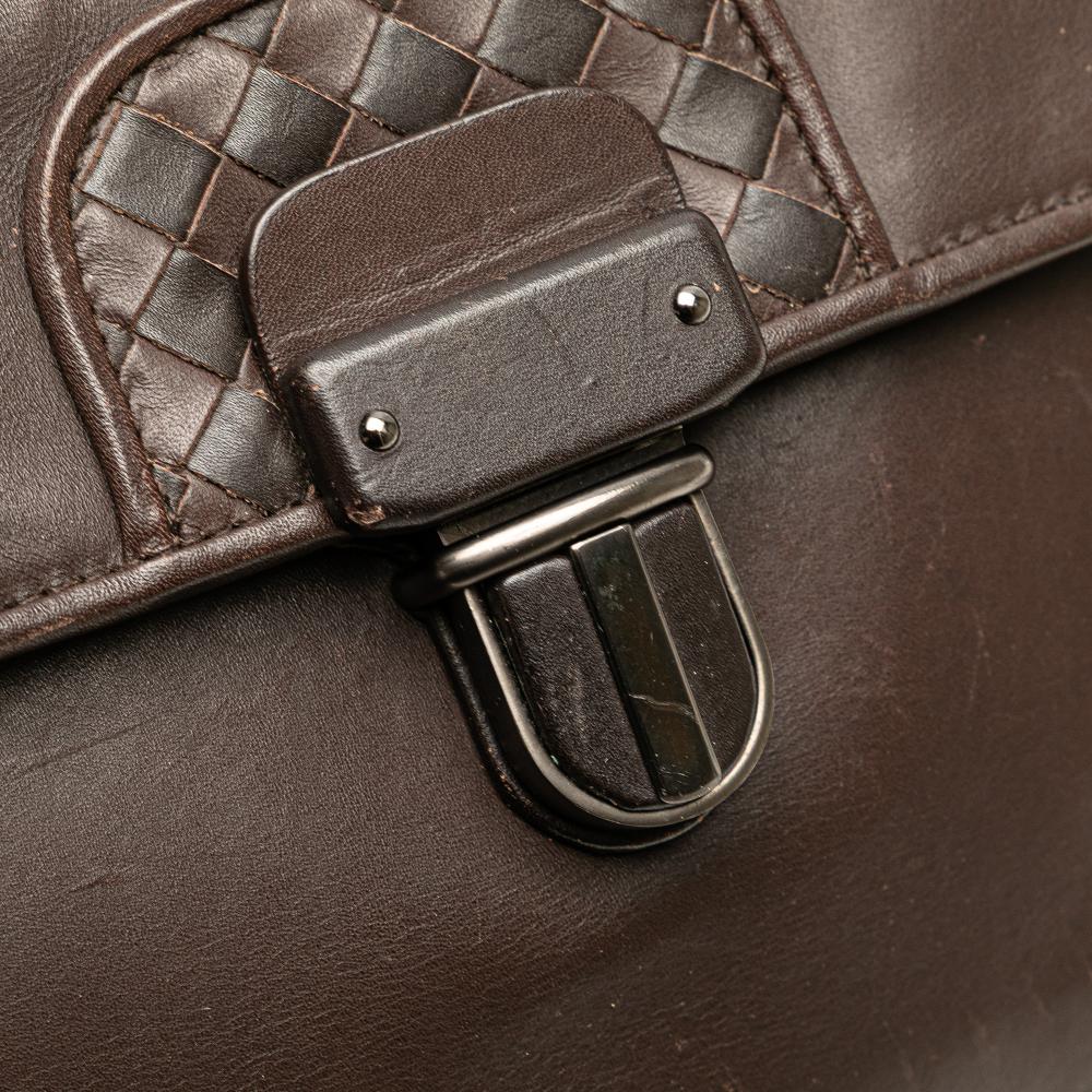 Bottega Veneta B Bottega Veneta Brown Dark Brown Calf Leather Intrecciato Trimmed Clutch Italy