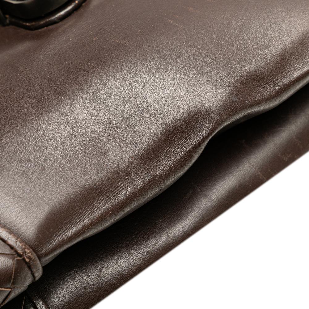 Bottega Veneta B Bottega Veneta Brown Dark Brown Calf Leather Intrecciato Trimmed Clutch Italy