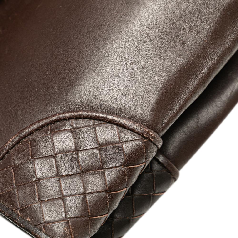 Bottega Veneta B Bottega Veneta Brown Dark Brown Calf Leather Intrecciato Trimmed Clutch Italy