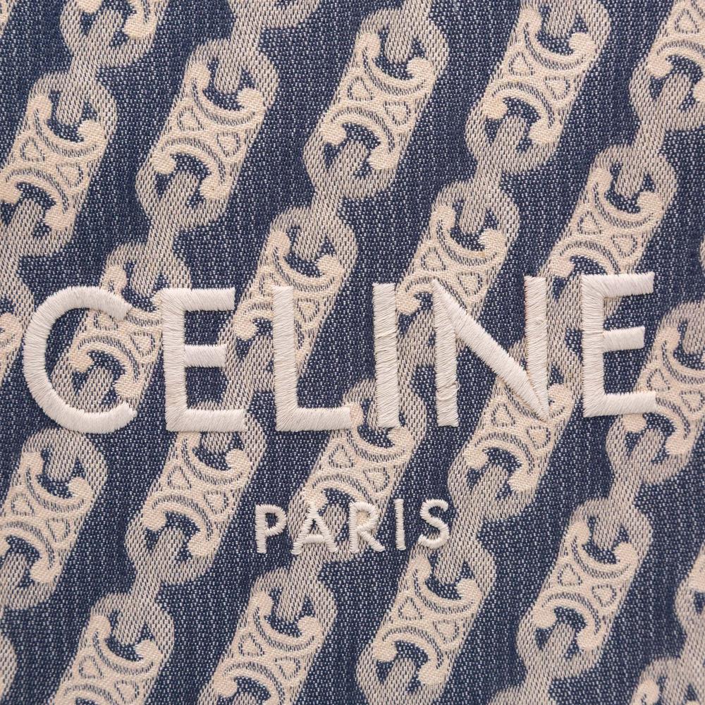 Celine B Celine Blue Canvas Fabric Small Triomphe Maillon Vertical Cabas Satchel Italy