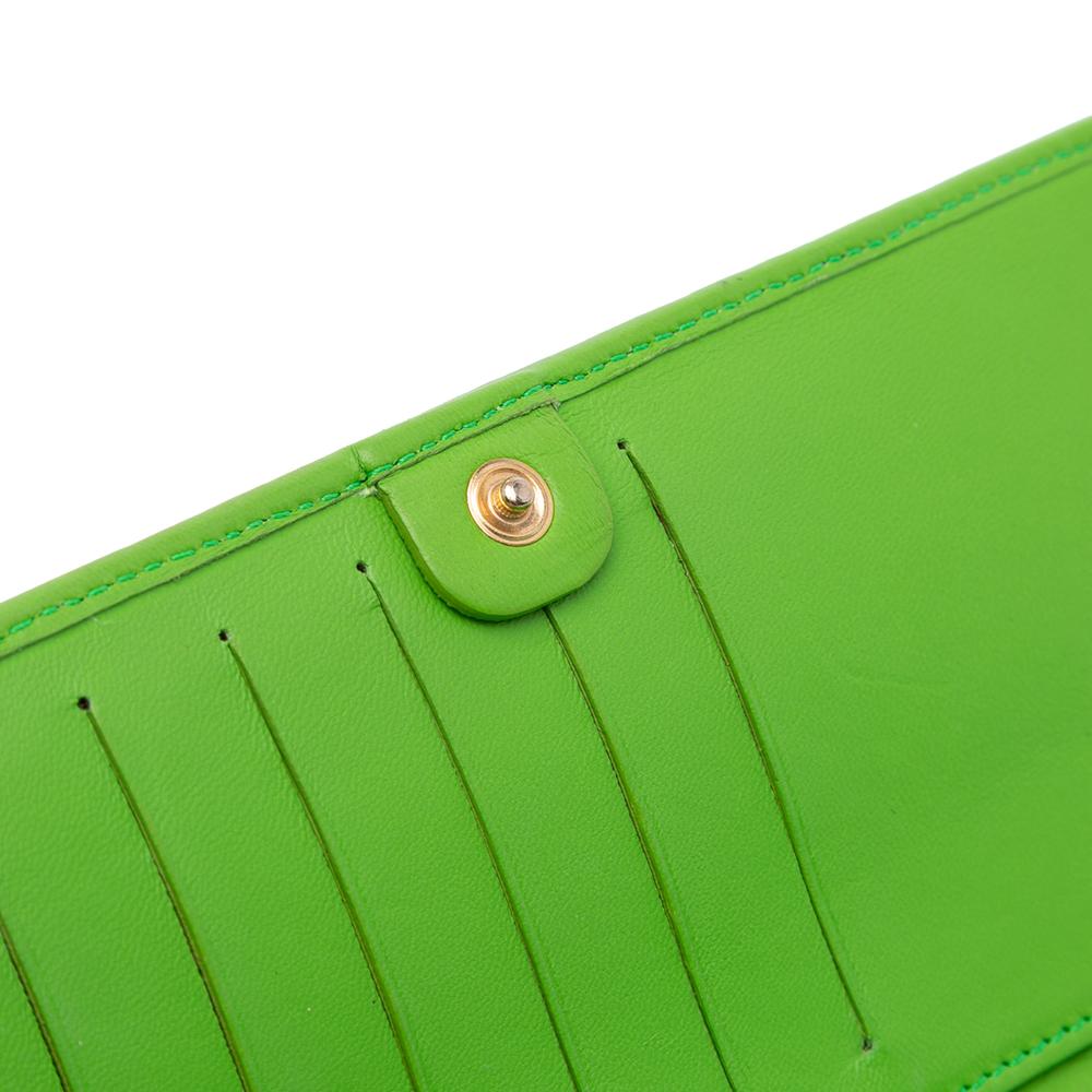 Fendi B Fendi Green Nappa Leather Leather Nappa Logo Embossed Long Wallet On Chain Italy