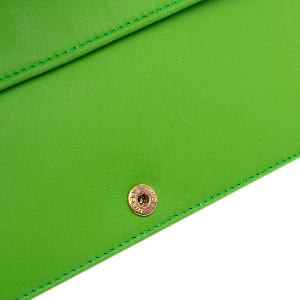 Fendi B Fendi Green Nappa Leather Leather Nappa Logo Embossed Long Wallet On Chain Italy