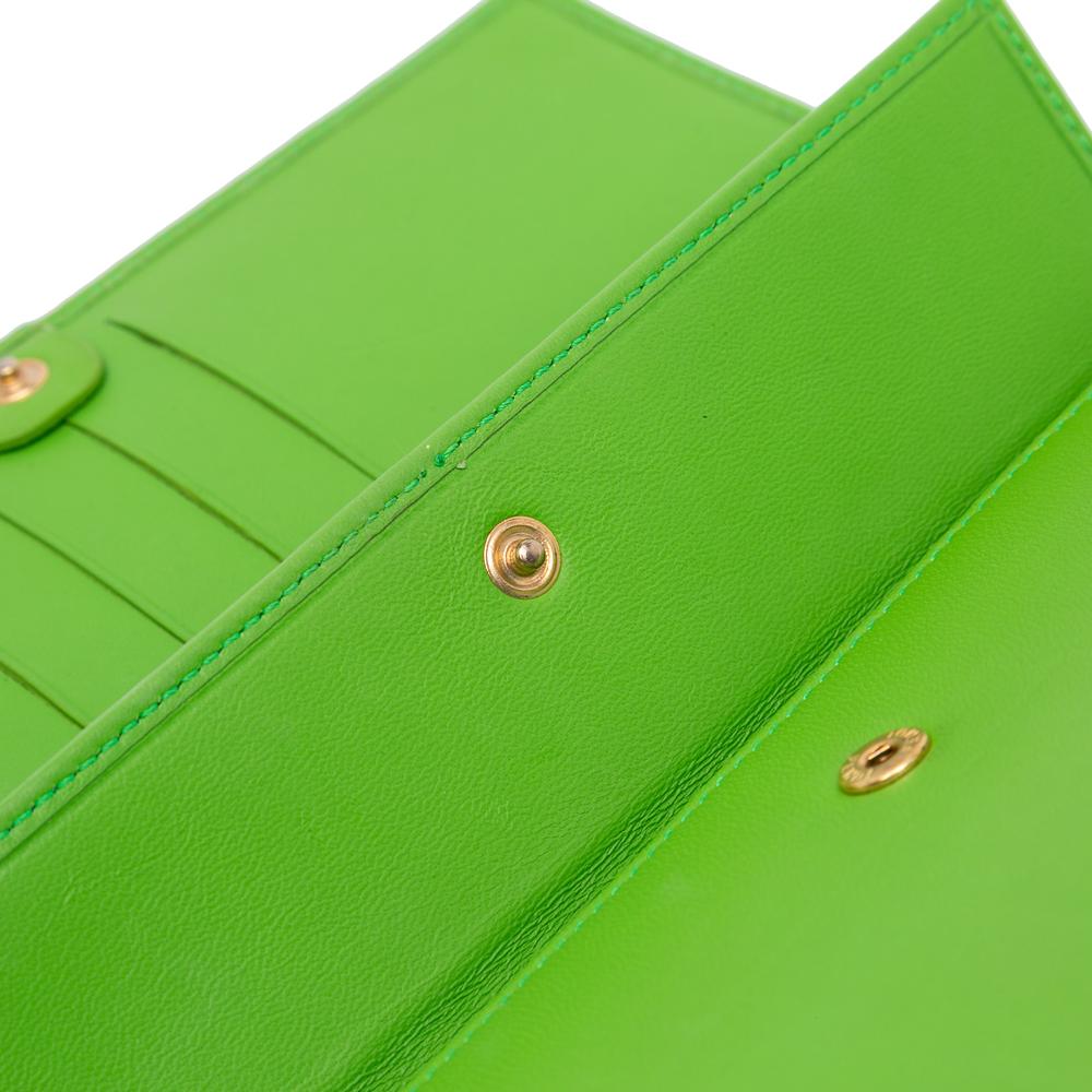 Fendi B Fendi Green Nappa Leather Leather Nappa Logo Embossed Long Wallet On Chain Italy