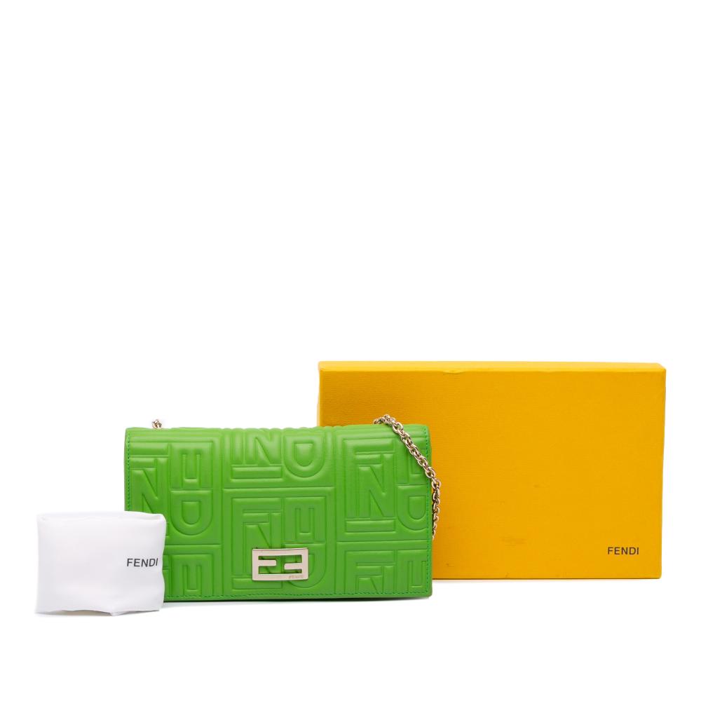 Fendi B Fendi Green Nappa Leather Leather Nappa Logo Embossed Long Wallet On Chain Italy
