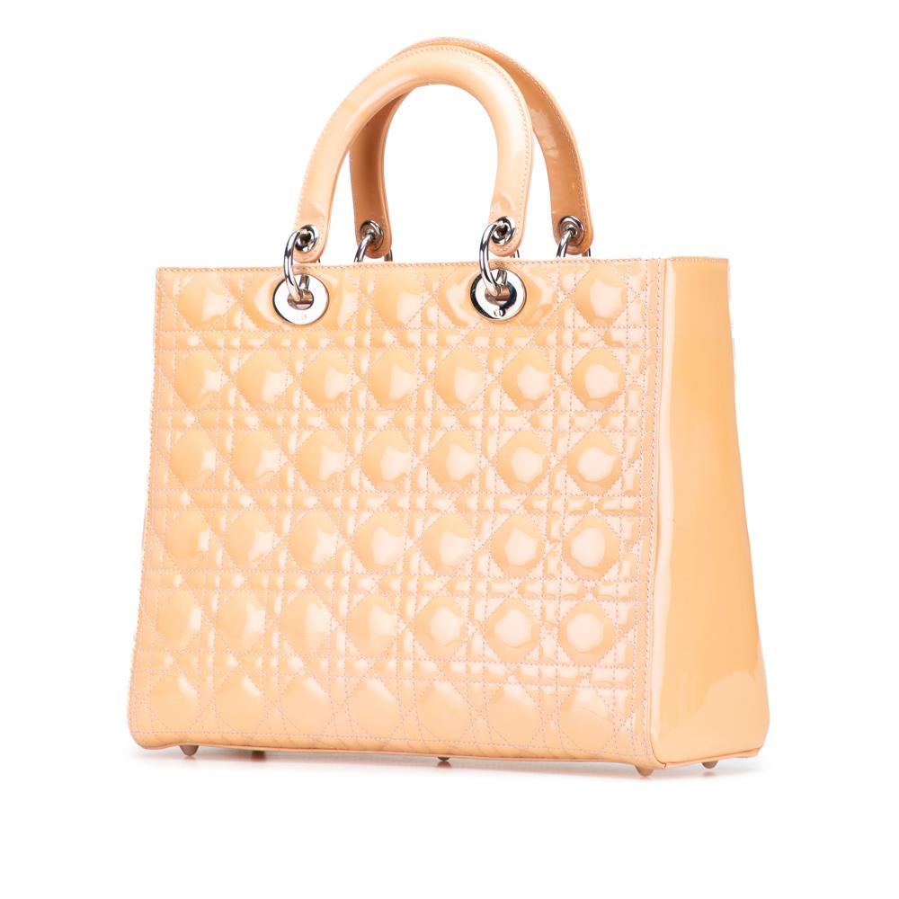 Christian Dior B Dior Brown Beige Patent Leather Leather Large Patent Cannage Lady Dior Italy