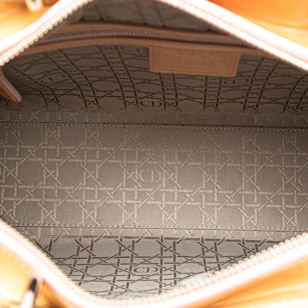 Christian Dior B Dior Brown Beige Patent Leather Leather Large Patent Cannage Lady Dior Italy