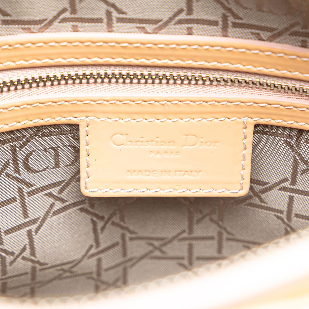 Christian Dior B Dior Brown Beige Patent Leather Leather Large Patent Cannage Lady Dior Italy
