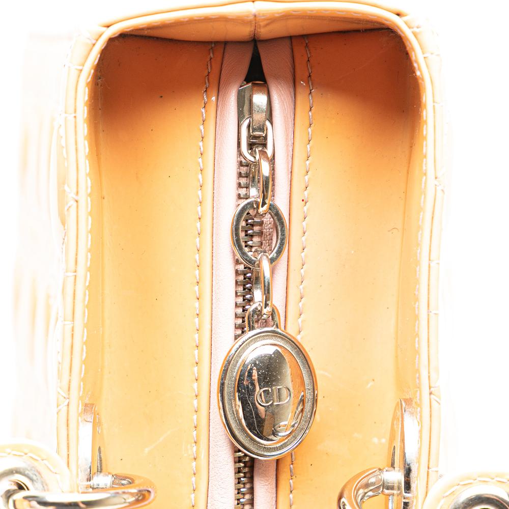 Christian Dior B Dior Brown Beige Patent Leather Leather Large Patent Cannage Lady Dior Italy