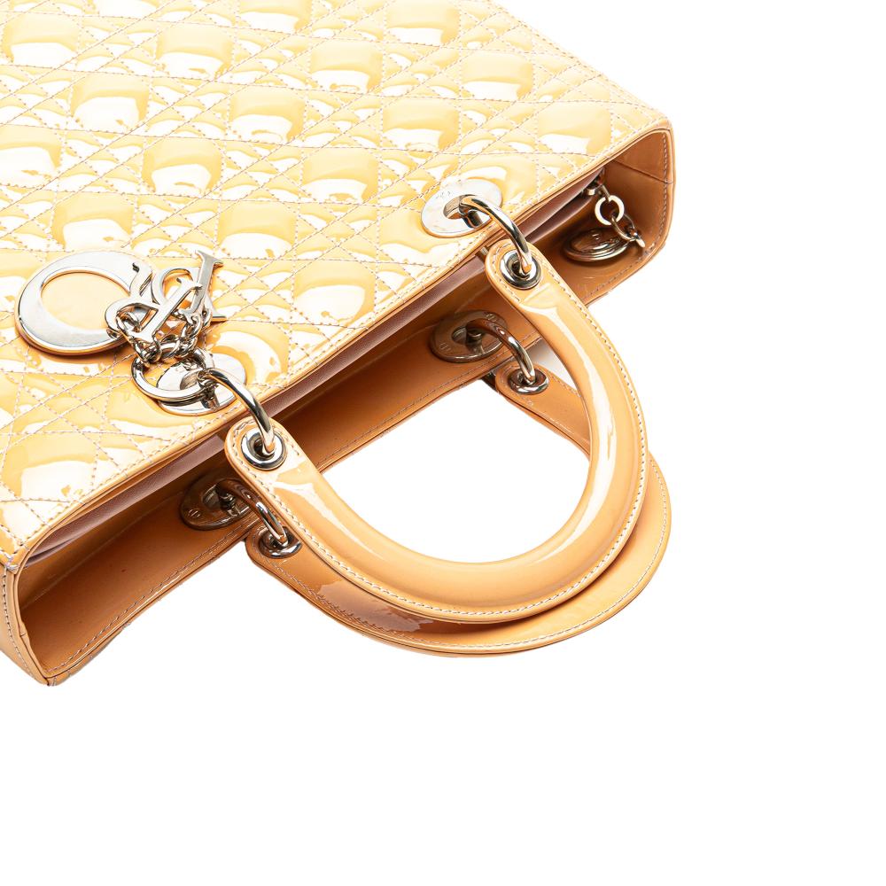 Christian Dior B Dior Brown Beige Patent Leather Leather Large Patent Cannage Lady Dior Italy