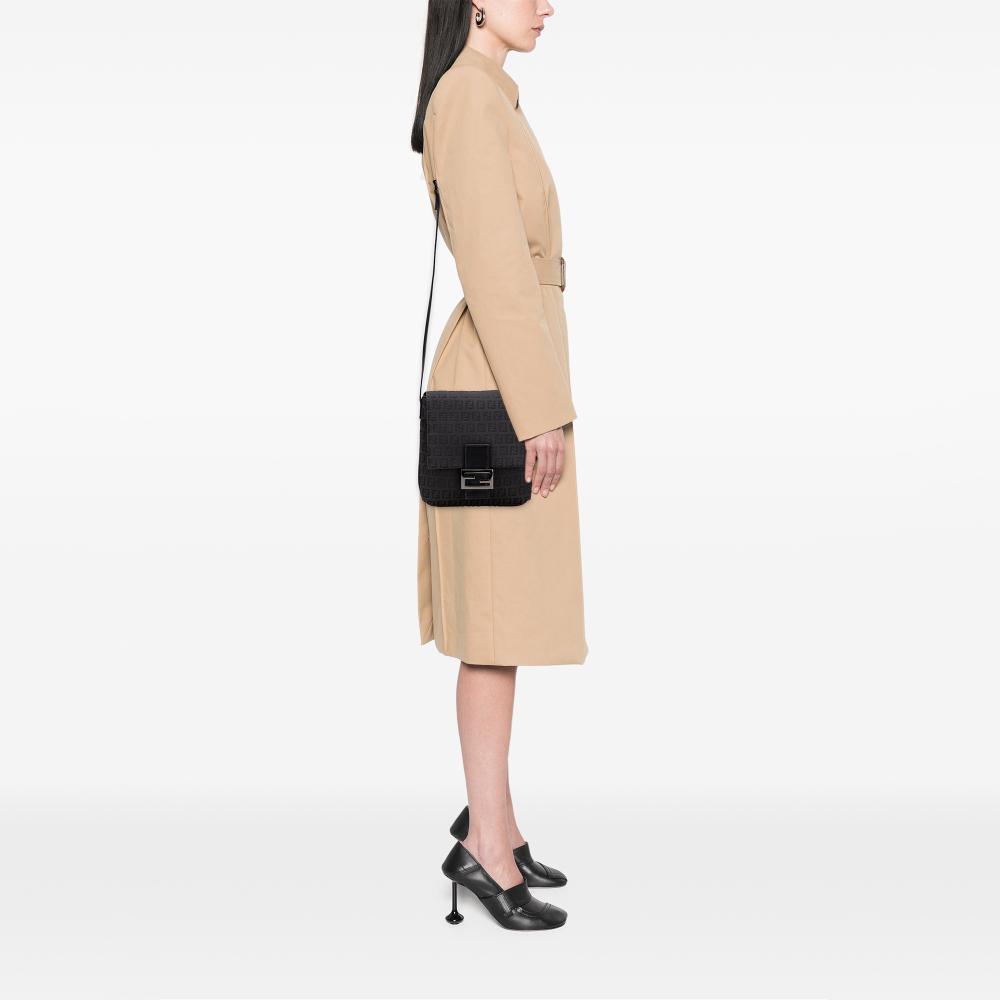 Fendi B Fendi Black Canvas Fabric Zucchino Crossbody Italy