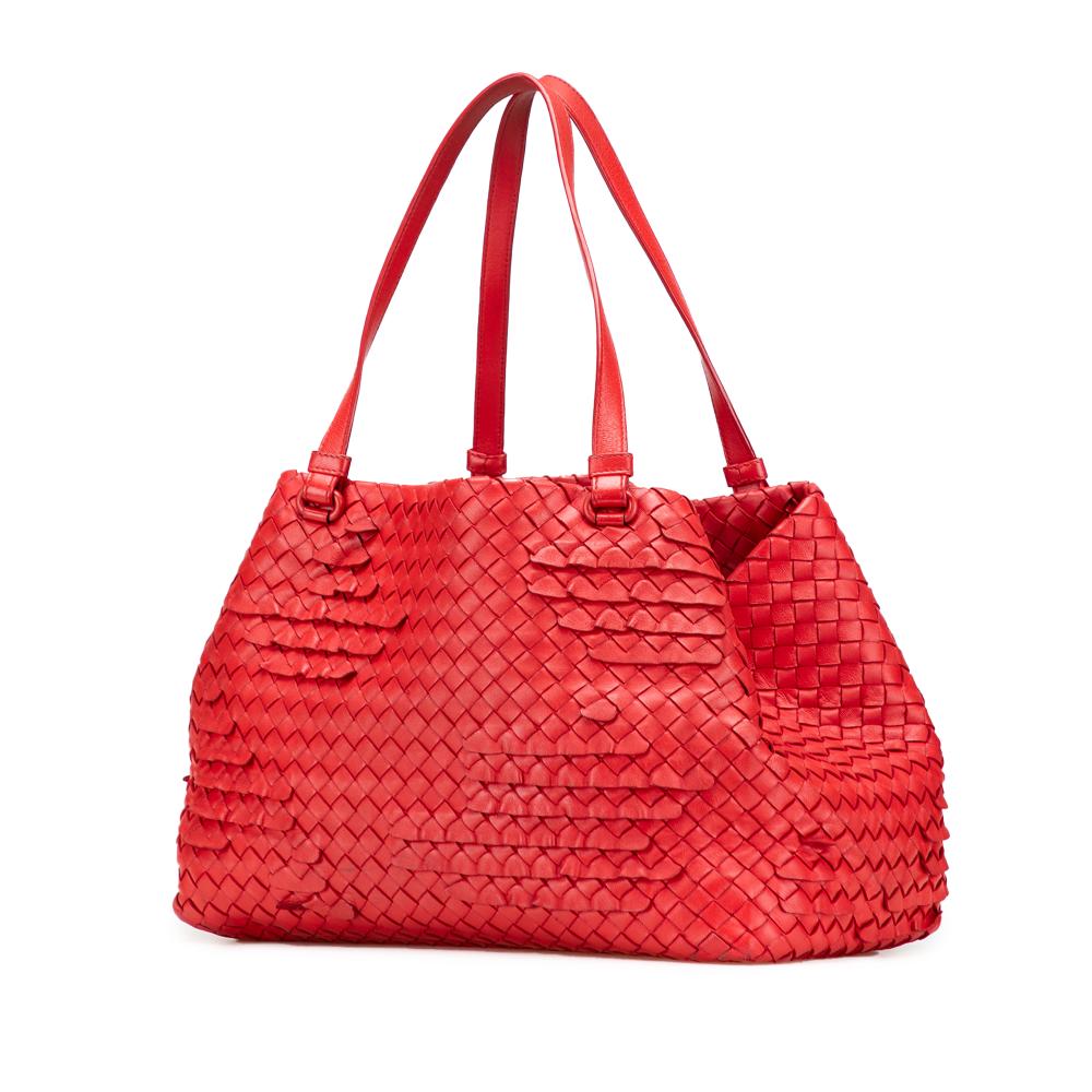 Bottega Veneta B Bottega Veneta Red Nappa Leather Leather Nappa Intrecciato Ruffle Tote Italy