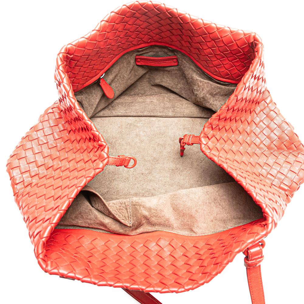 Bottega Veneta B Bottega Veneta Red Nappa Leather Leather Nappa Intrecciato Ruffle Tote Italy