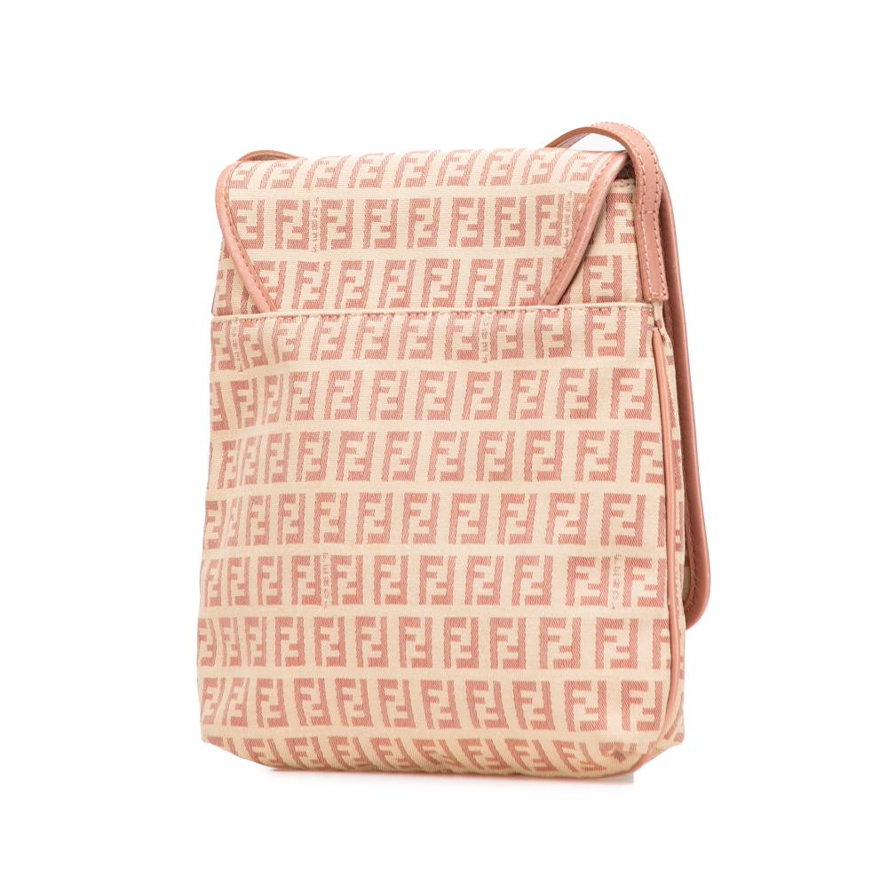 Fendi B Fendi Brown Beige with Pink Canvas Fabric Zucchino Crossbody Italy