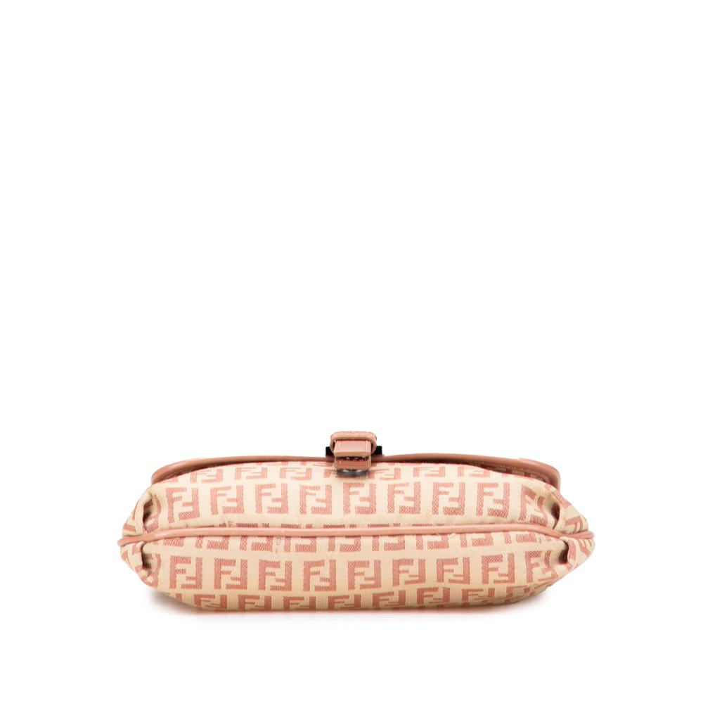 Fendi B Fendi Brown Beige with Pink Canvas Fabric Zucchino Crossbody Italy