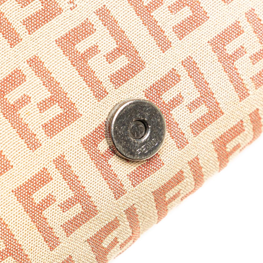 Fendi B Fendi Brown Beige with Pink Canvas Fabric Zucchino Crossbody Italy