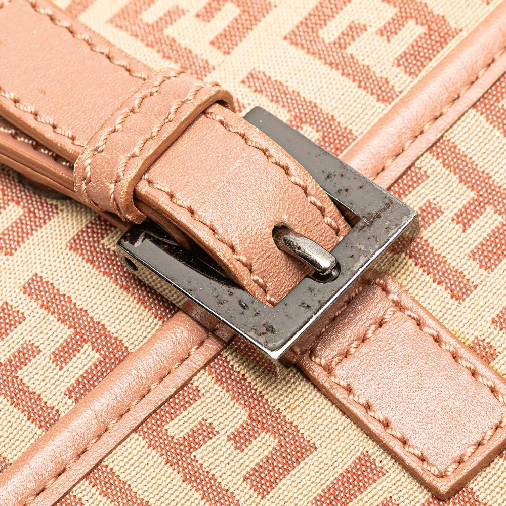 Fendi B Fendi Brown Beige with Pink Canvas Fabric Zucchino Crossbody Italy