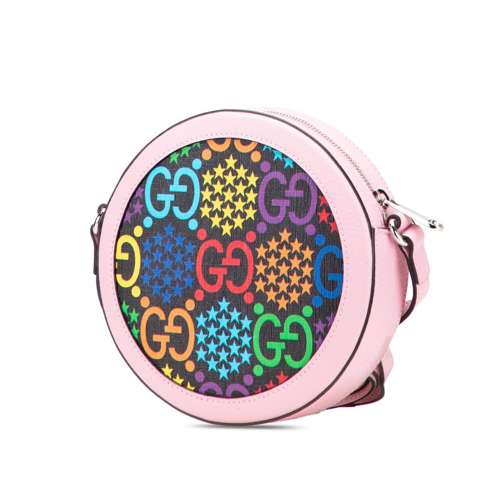 Gucci AB Gucci Pink Coated Canvas Fabric GG Supreme Psychedelic Round Crossbody Italy