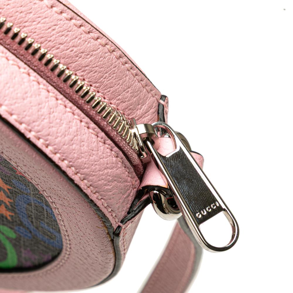 Gucci AB Gucci Pink Coated Canvas Fabric GG Supreme Psychedelic Round Crossbody Italy