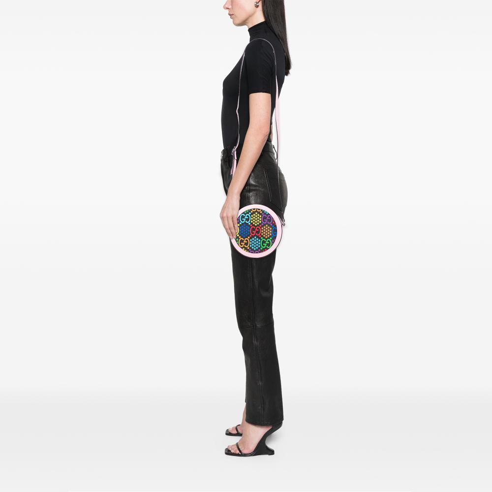 Gucci AB Gucci Pink Coated Canvas Fabric GG Supreme Psychedelic Round Crossbody Italy