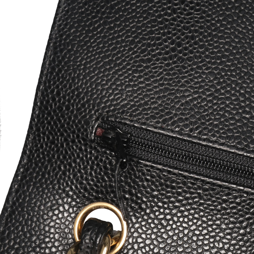 Chanel Classic Double Flap Jumbo Matelassè Caviar Leather 2-Ways Flap Handbag Black