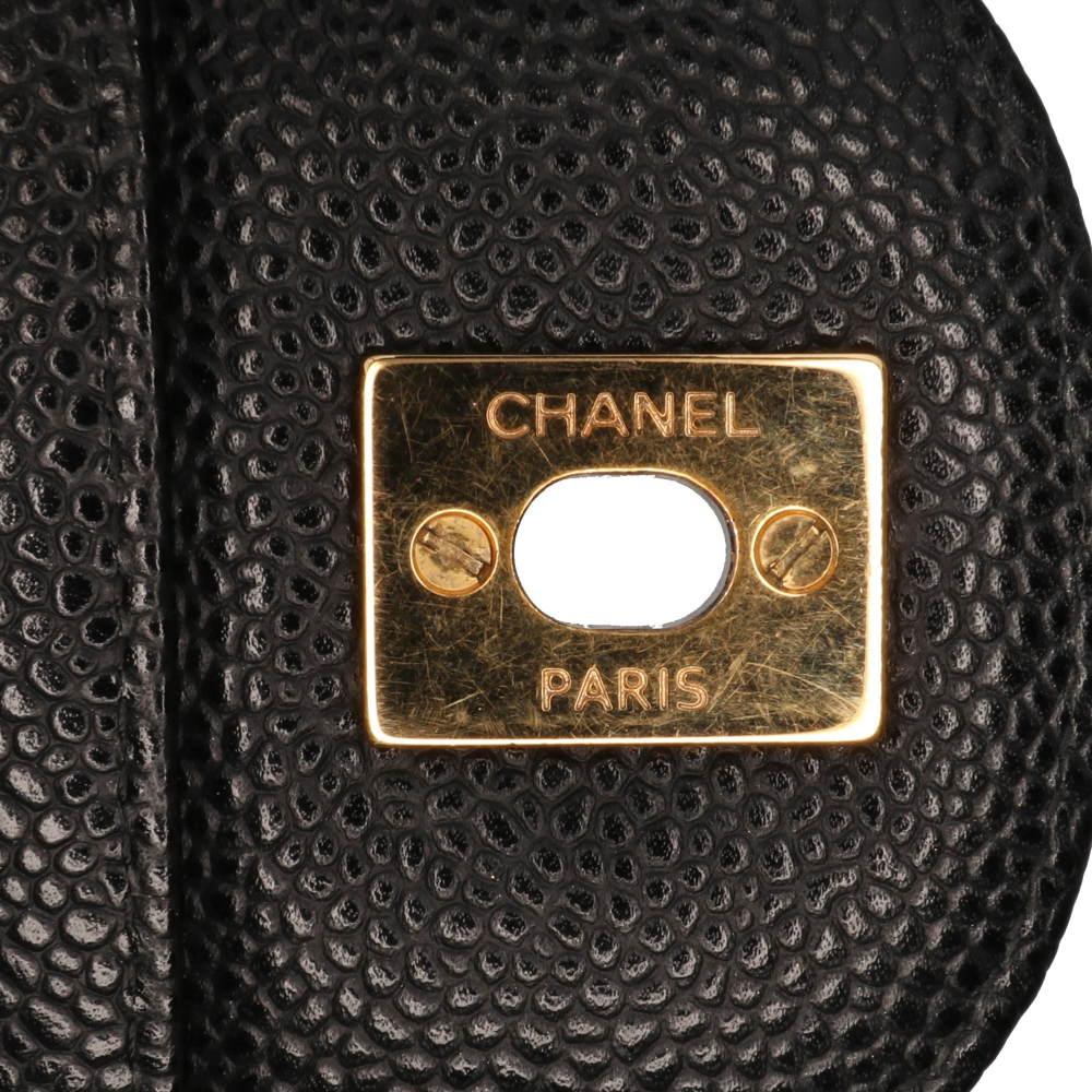 Chanel Classic Double Flap Jumbo Matelassè Caviar Leather 2-Ways Flap Handbag Black