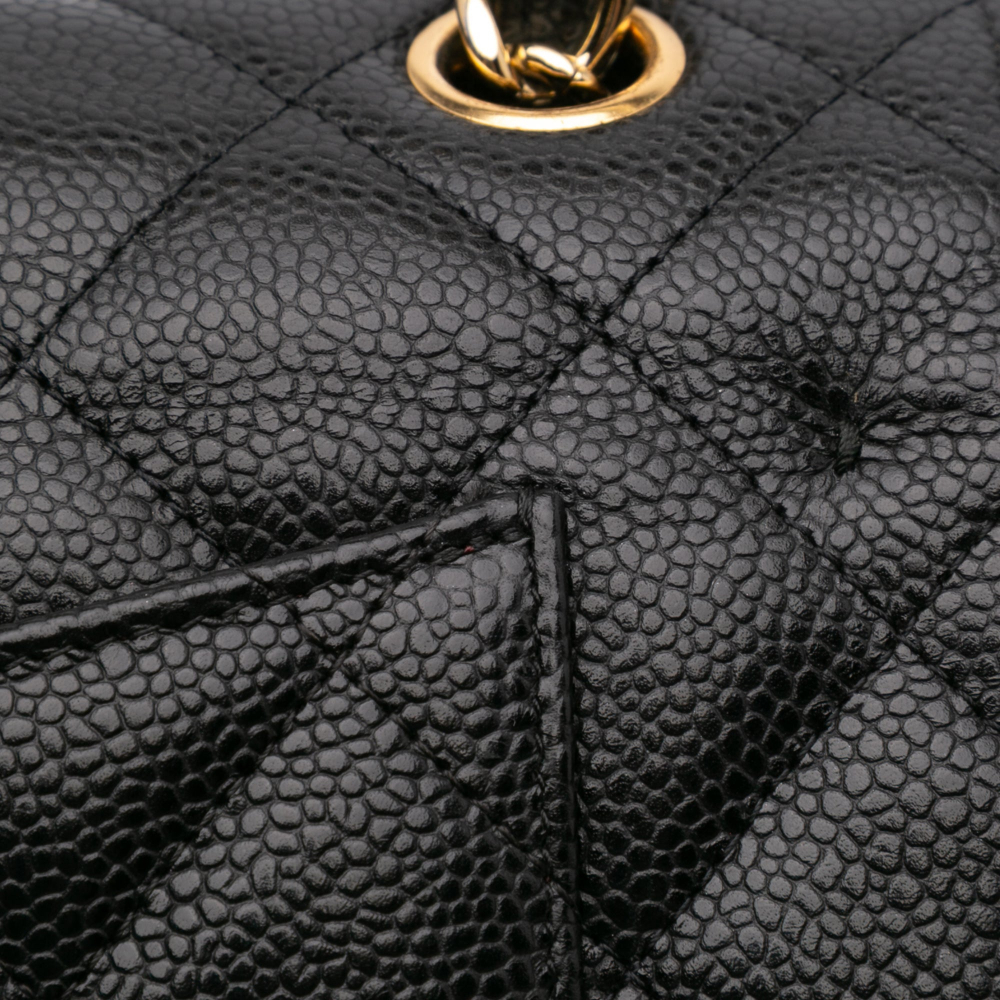Chanel Classic Double Flap Jumbo Matelassè Caviar Leather 2-Ways Flap Handbag Black