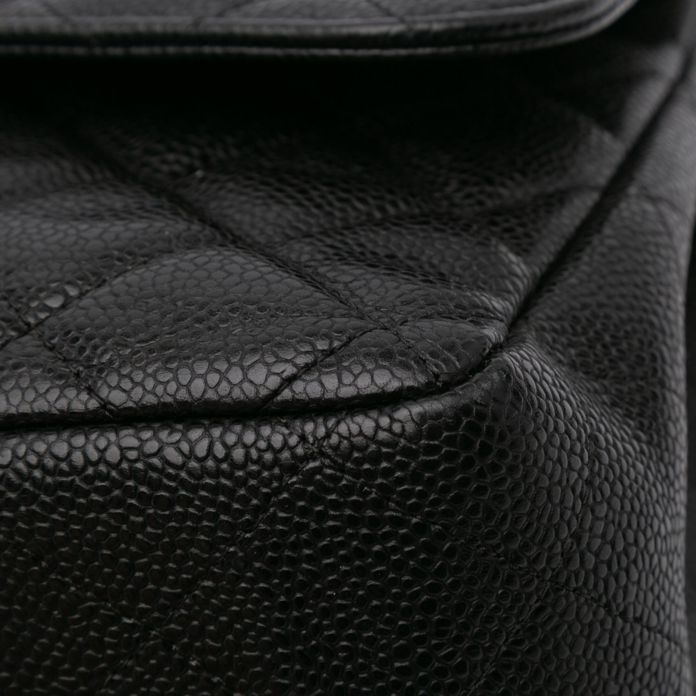 Chanel Classic Double Flap Jumbo Matelassè Caviar Leather 2-Ways Flap Handbag Black