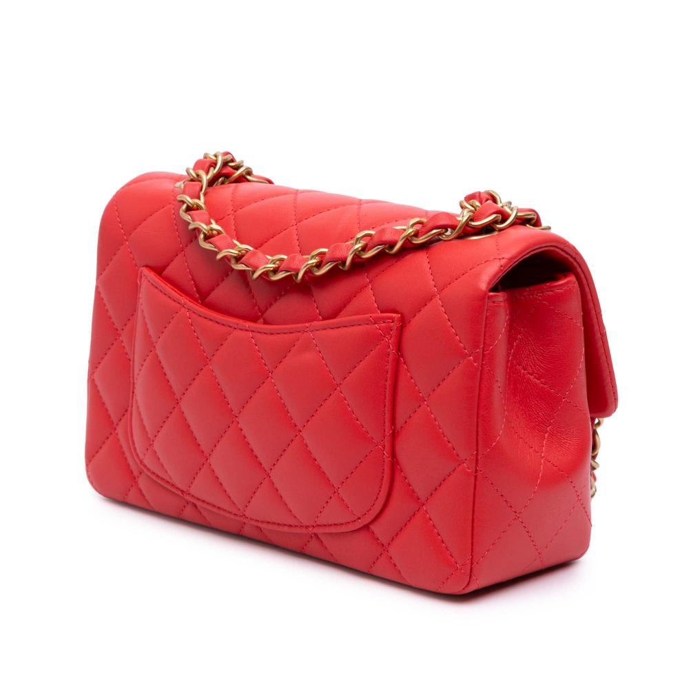 Chanel Classic Single Flap Mini Lambskin Leather Matelassè Shoulder Bag Red