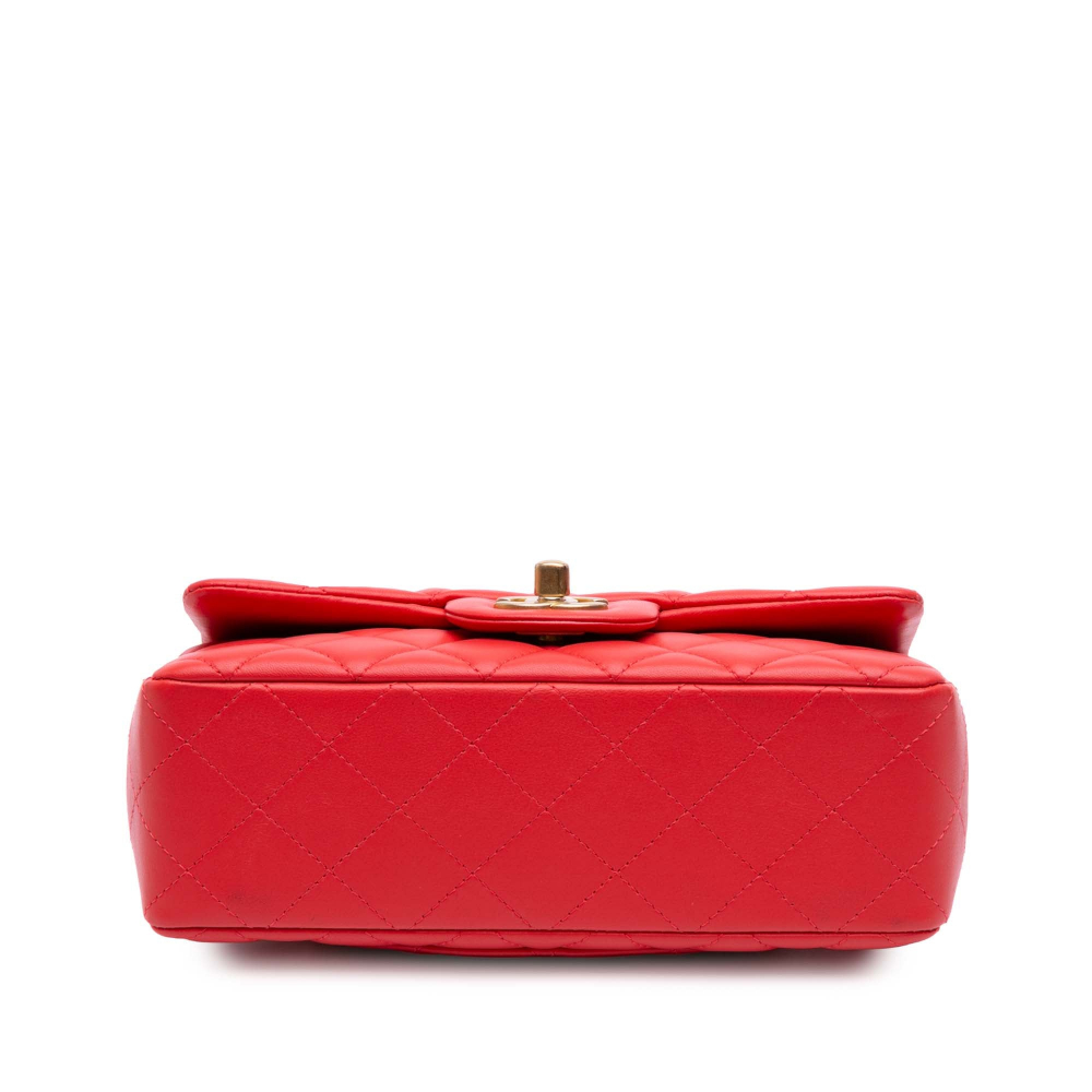 Chanel Classic Single Flap Mini Lambskin Leather Matelassè Shoulder Bag Red