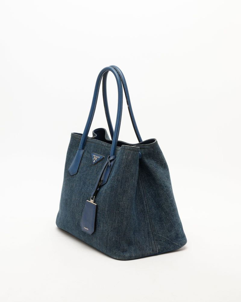 Prada Large Double Saffiano Denim Tote Bag