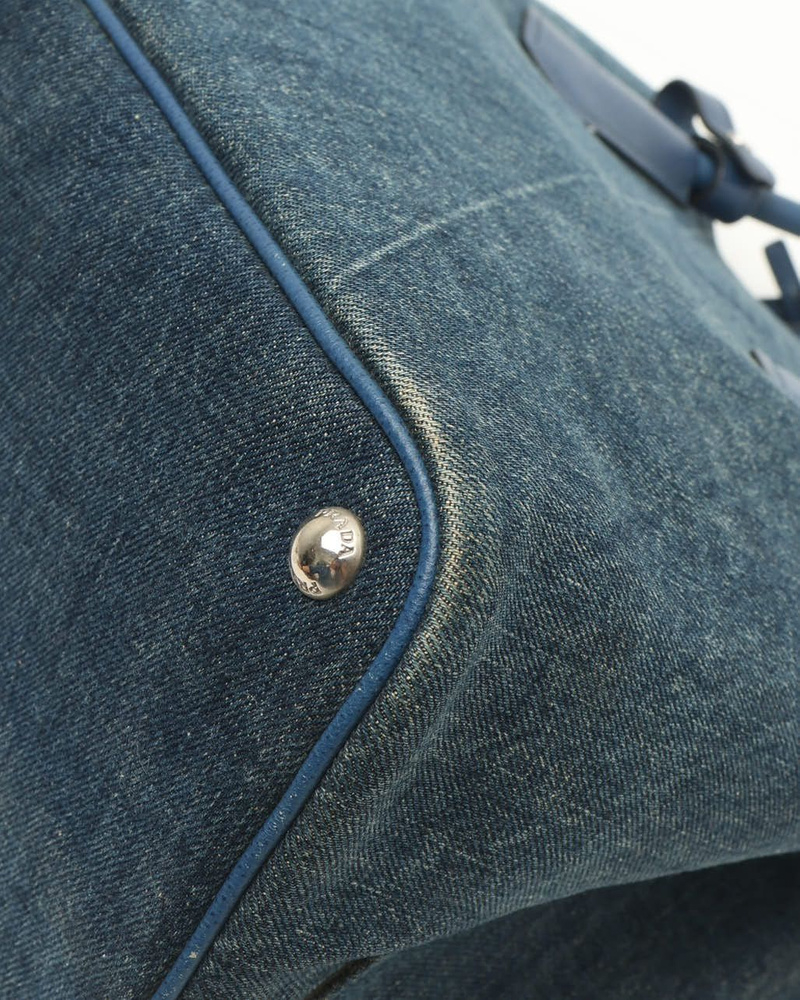 Prada Large Double Saffiano Denim Tote Bag