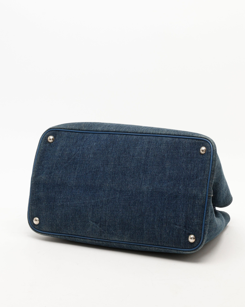 Prada Large Double Saffiano Denim Tote Bag