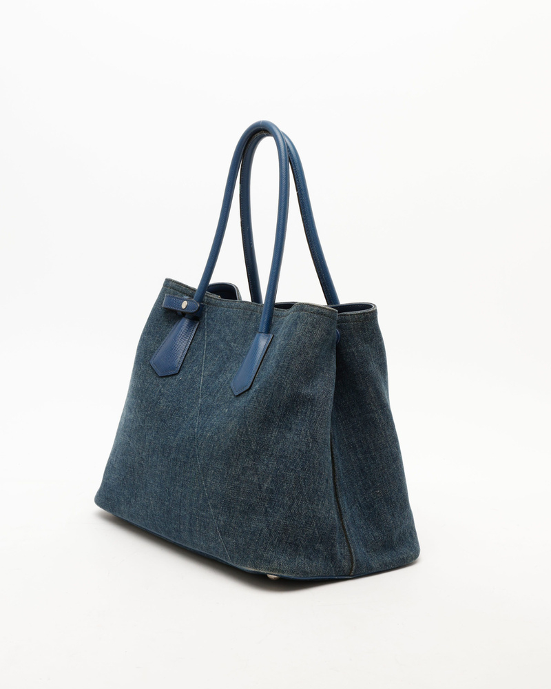 Prada Large Double Saffiano Denim Tote Bag