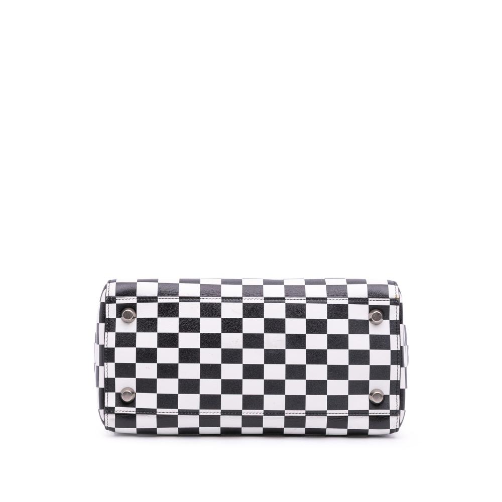 Christian Dior B Dior Black with White Calf Leather Medium skin Checkered Lady Dior Italy