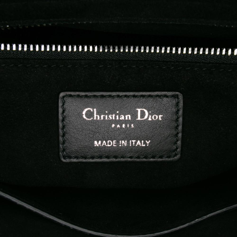 Christian Dior B Dior Black with White Calf Leather Medium skin Checkered Lady Dior Italy
