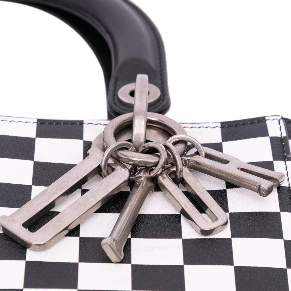 Christian Dior B Dior Black with White Calf Leather Medium skin Checkered Lady Dior Italy