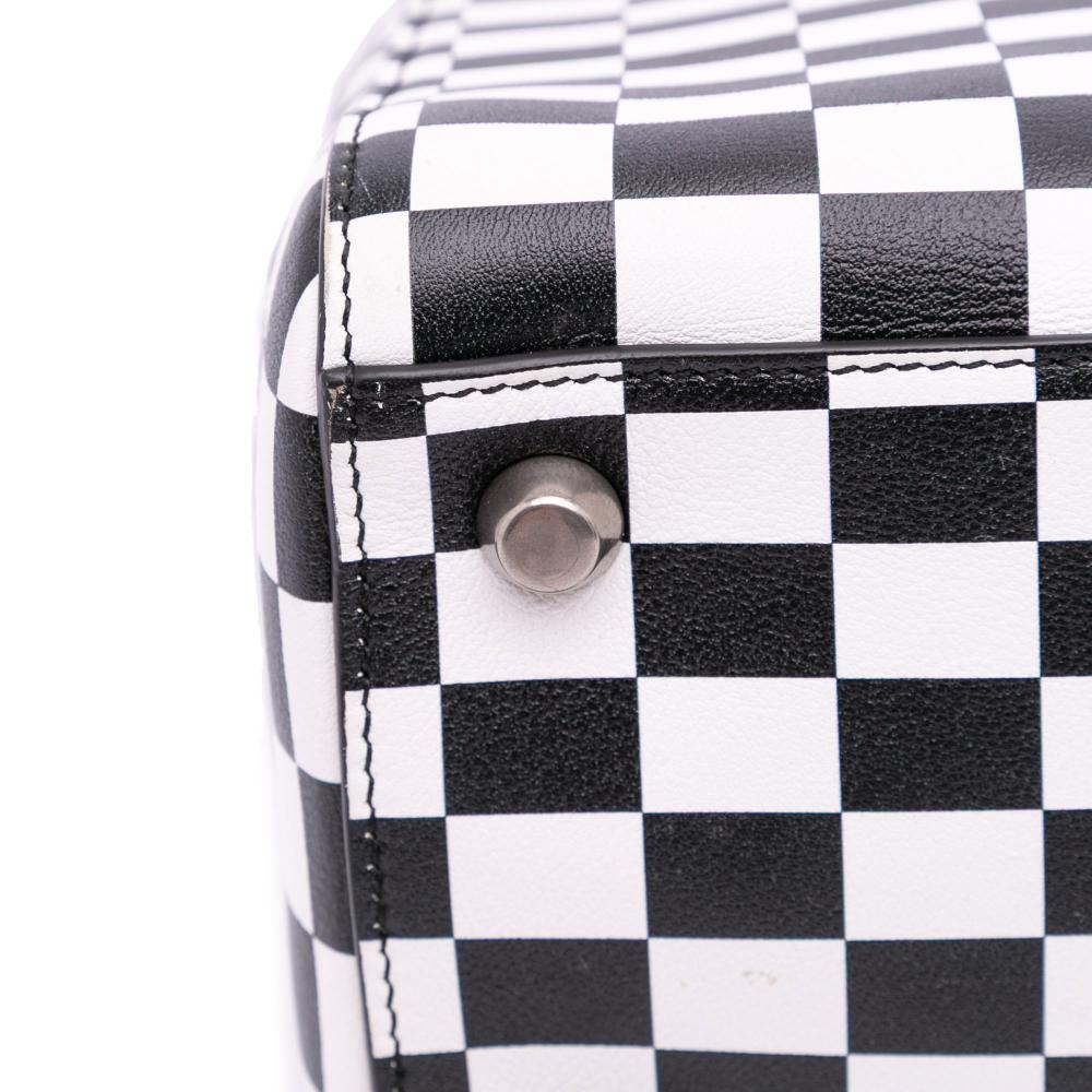 Christian Dior B Dior Black with White Calf Leather Medium skin Checkered Lady Dior Italy
