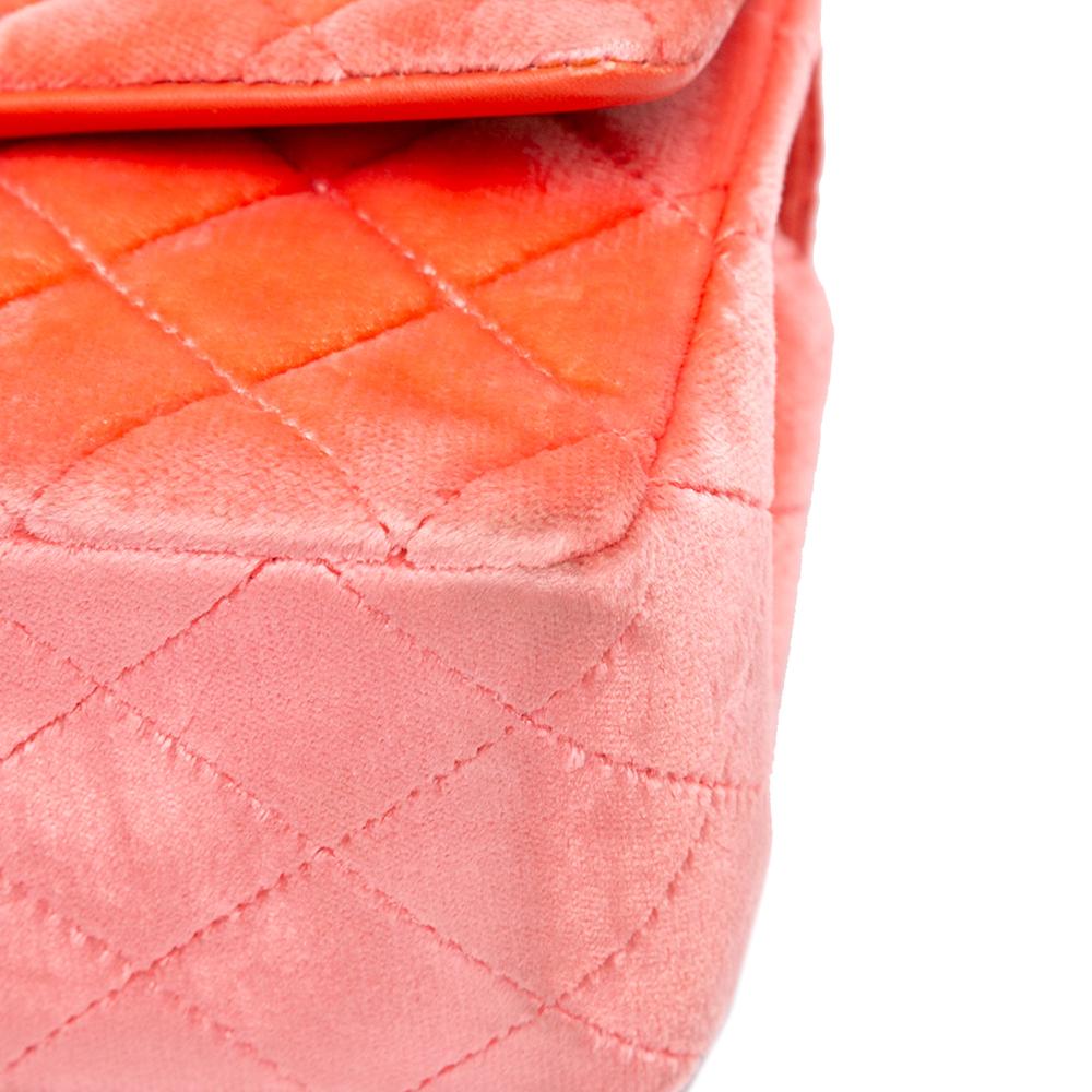 Chanel B Chanel Orange Peach Velvet Fabric Mini Rectangular Classic Single Flap France
