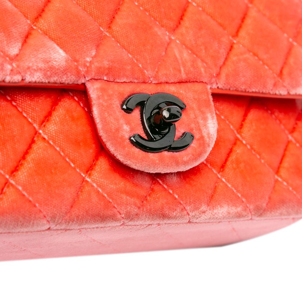 Chanel B Chanel Orange Peach Velvet Fabric Mini Rectangular Classic Single Flap France