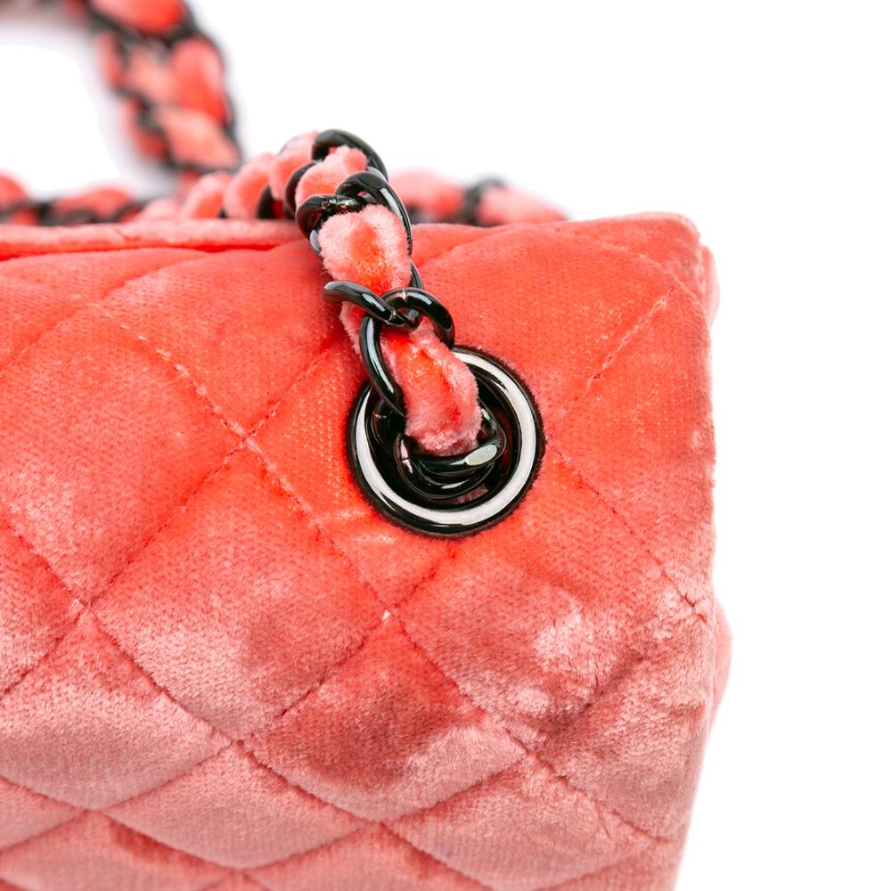 Chanel B Chanel Orange Peach Velvet Fabric Mini Rectangular Classic Single Flap France