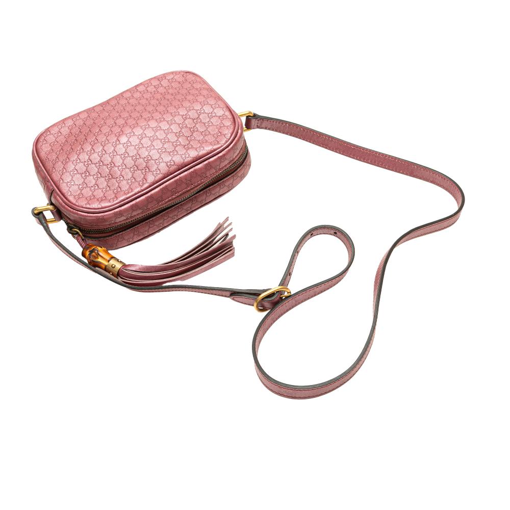 Gucci B Gucci Pink Calf Leather Metallic Microguccissima Sunshine Disco Camera Bag Italy