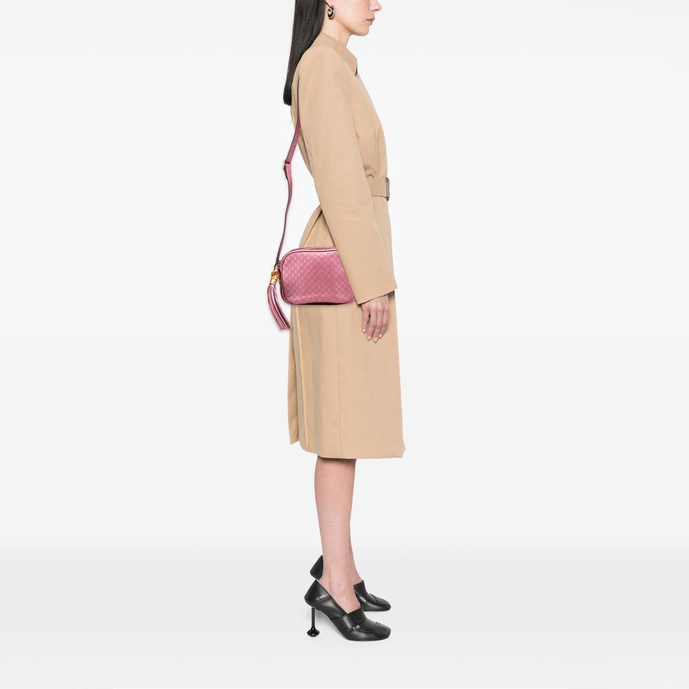 Gucci B Gucci Pink Calf Leather Metallic Microguccissima Sunshine Disco Camera Bag Italy