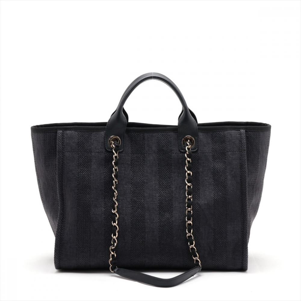 Chanel Deauville Medium Raffia 2-Ways Tote Bag Blue